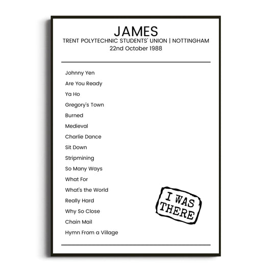 James Nottingham 22 October 1988 Setlist Poster