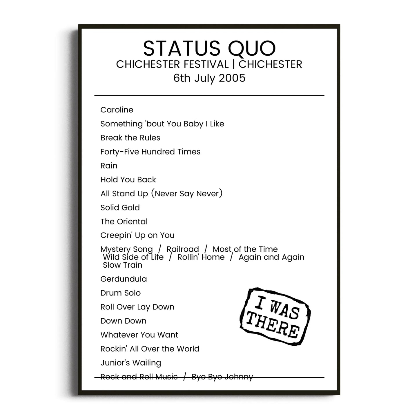 Status Quo Chichester 06 July 2005 Setlist Poster