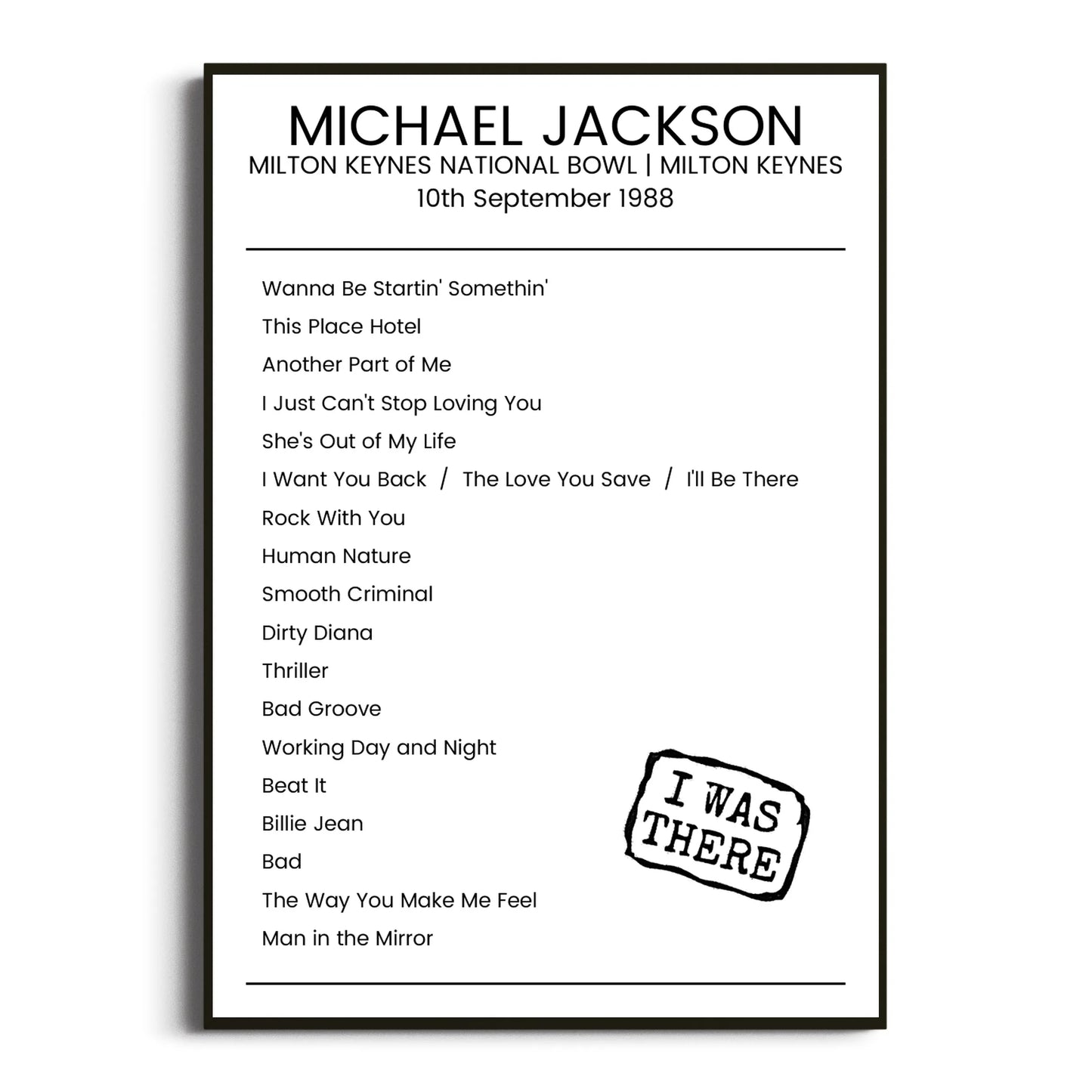 Michael Jackson Milton Keynes 10 September 1988 Setlist Poster