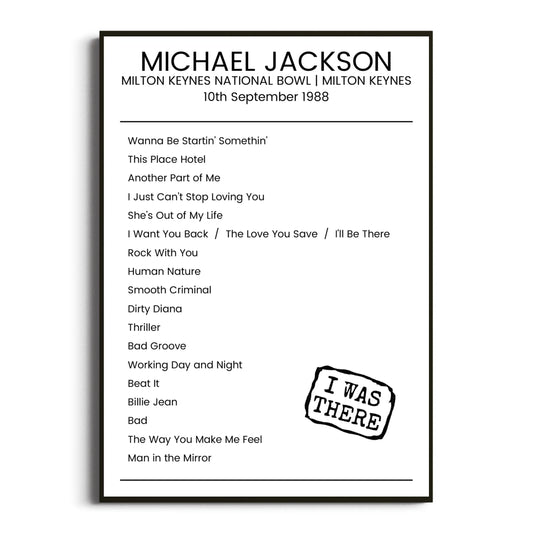 Michael Jackson Milton Keynes 10 September 1988 Setlist Poster