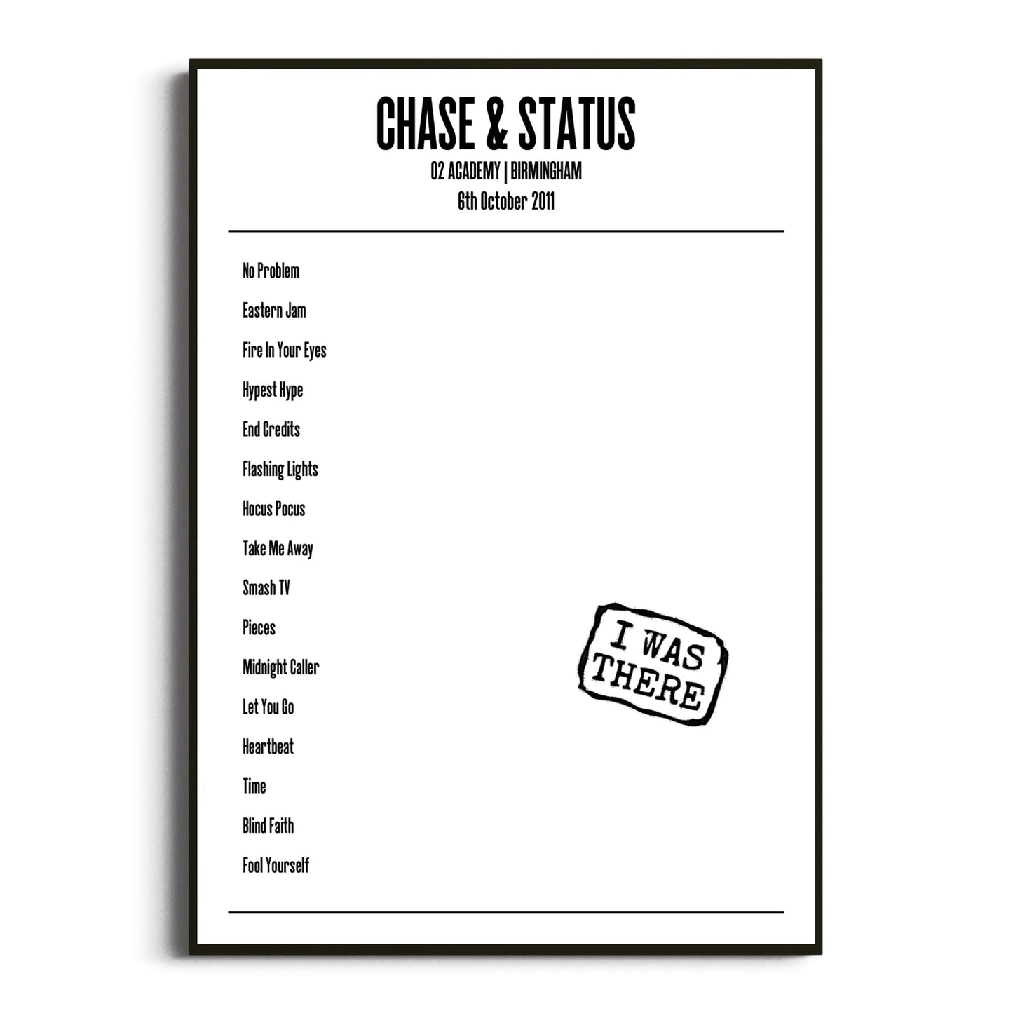 Chase & Status Birmingham 06 October 2011 Setlist Poster