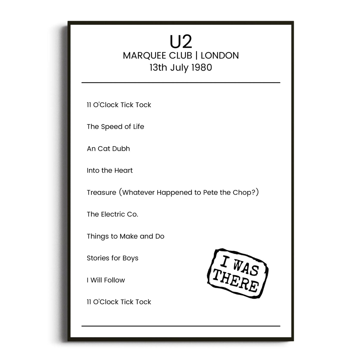 U2 London 13 July 1980 Setlist Poster