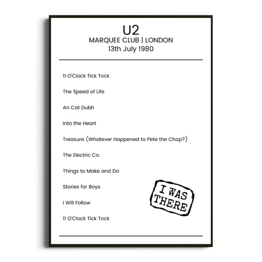 U2 London 13 July 1980 Setlist Poster