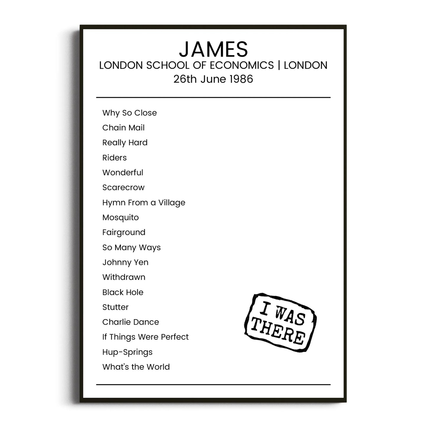 James London 26 June 1986 Setlist Poster