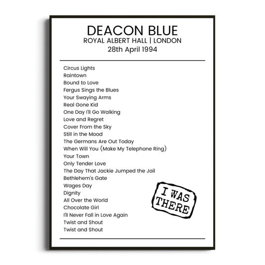 Deacon Blue London 28 April 1994 Setlist Poster