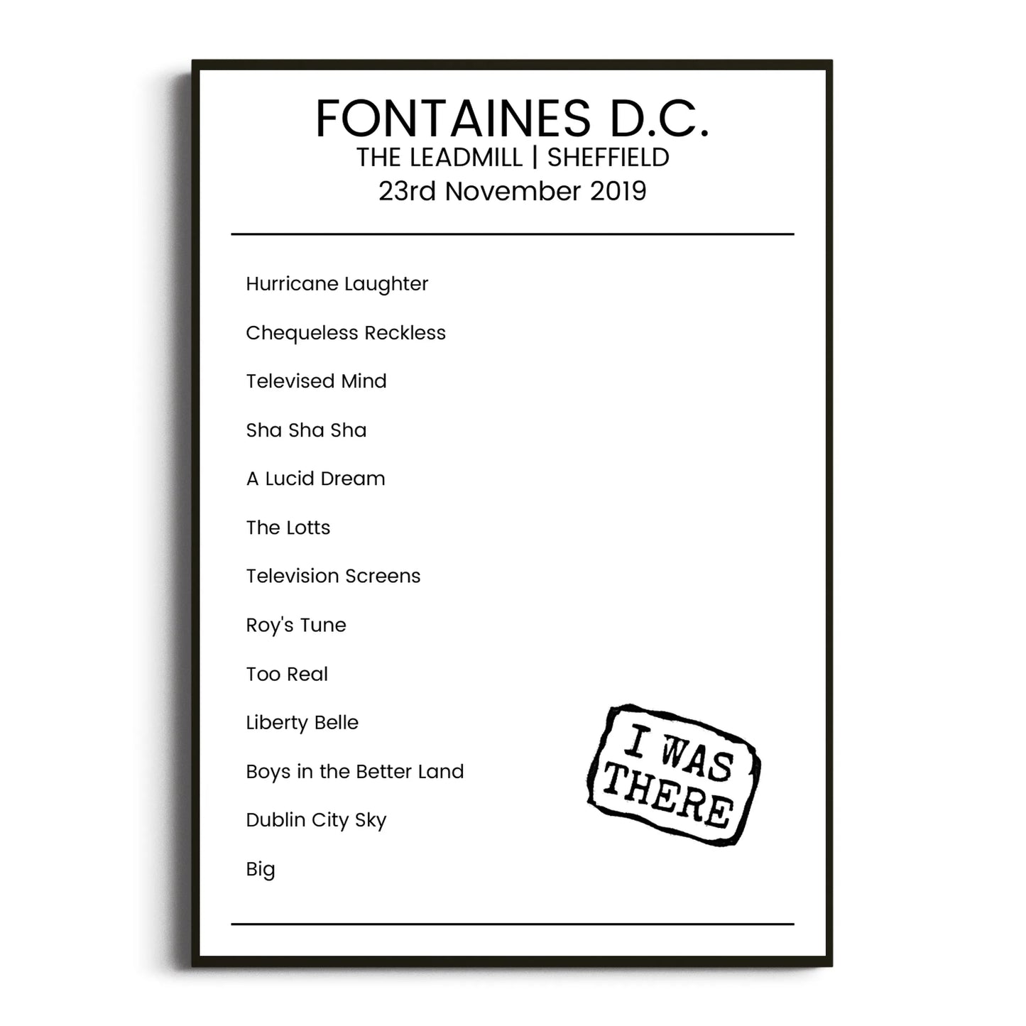 Fontaines D.C. Sheffield 23 November 2019 Setlist Poster