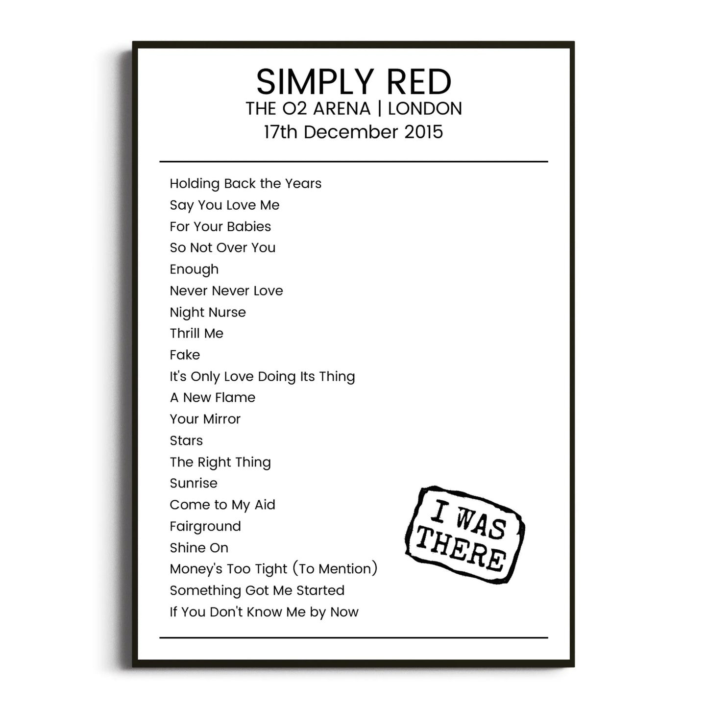 Simply Red London 17 December 2015 Setlist Poster