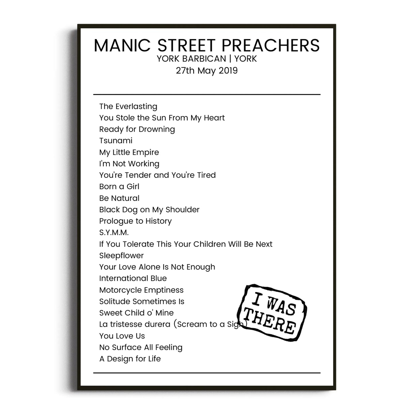 Manic Street Preachers York 27 May 2019 Setlist Poster