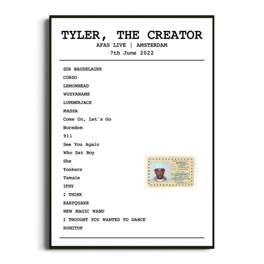 Tyler, The Creator Amsterdam 07 June 2022 Setlist Poster