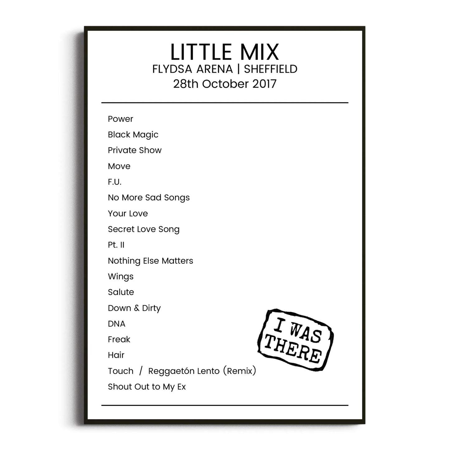 Little Mix Sheffield 28 October 2017 Setlist Poster