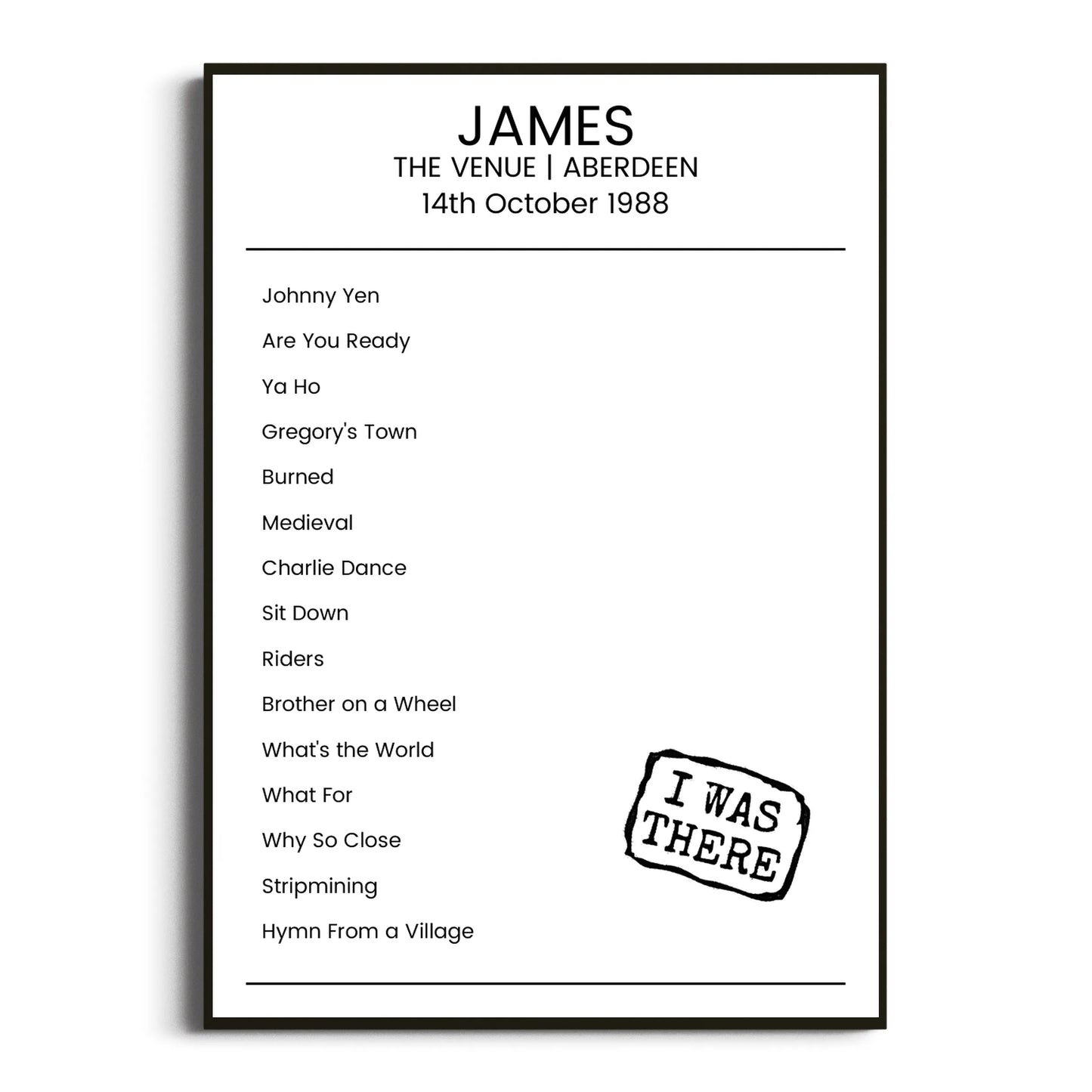 James Aberdeen 14 October 1988 Setlist Poster