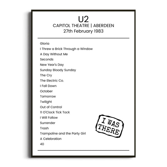 U2 Aberdeen 27 February 1983 Setlist Poster