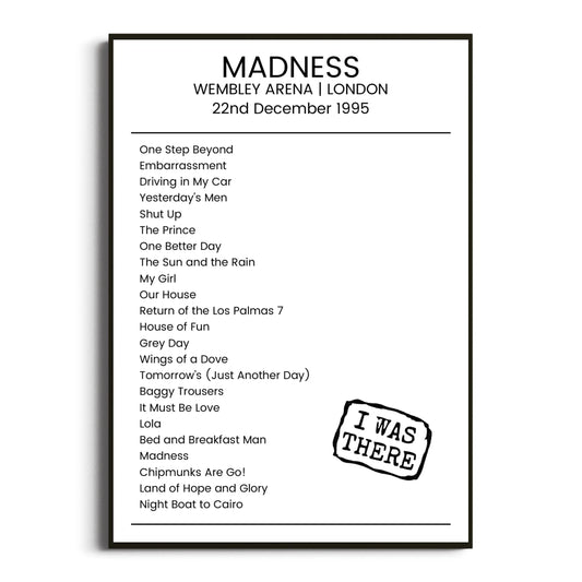 Madness London 22 December 1995 Setlist Poster