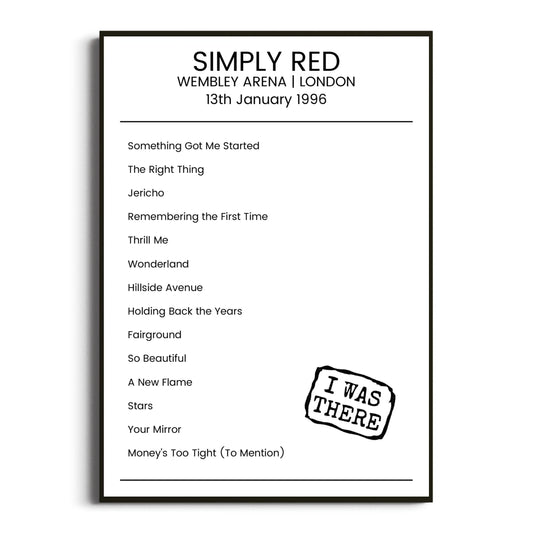 Simply Red London 13 January 1996 Setlist Poster