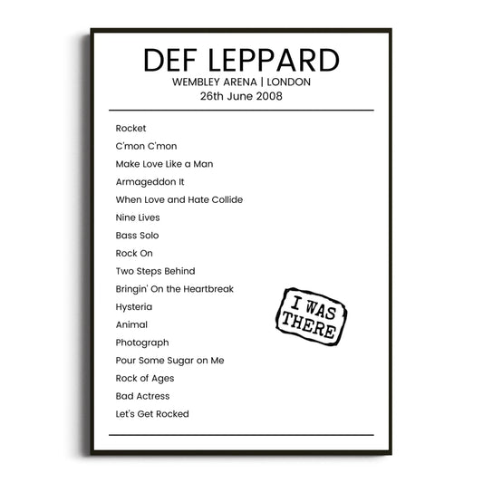 Def Leppard London 26 June 2008 Setlist Poster