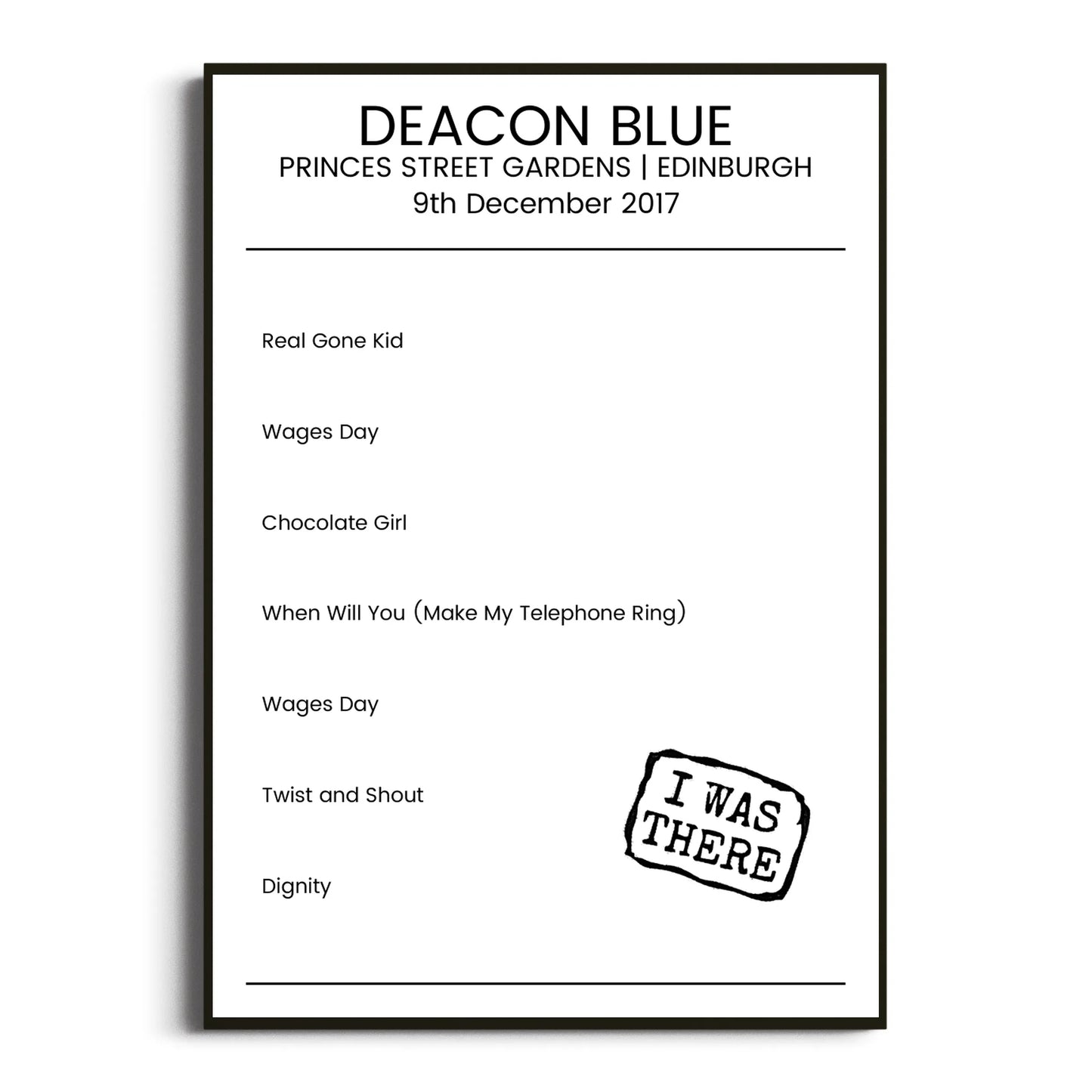 Deacon Blue Edinburgh 09 December 2017 Setlist Poster