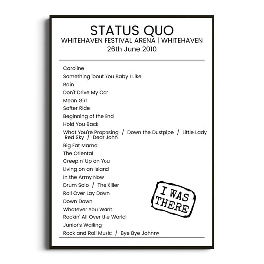 Status Quo Whitehaven 26 June 2010 Setlist Poster