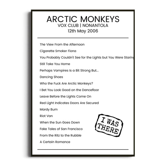 Arctic Monkeys Nonantola 12 May 2006 Setlist Poster