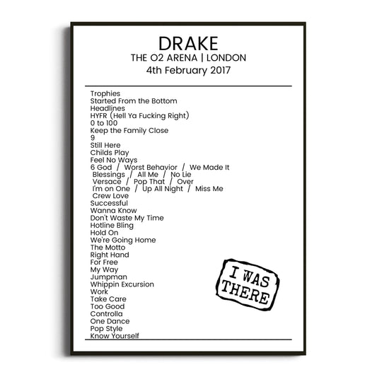 Drake London 04 February 2017 Setlist Poster