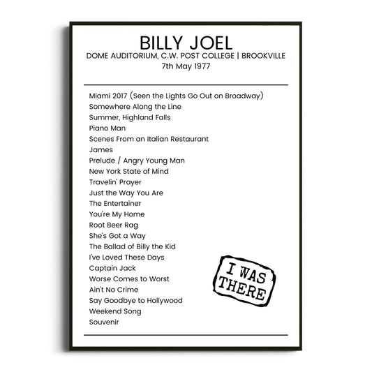 Billy Joel Brookville 07 May 1977 Setlist Poster