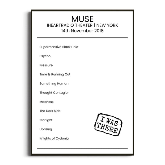 Muse New York 14 November 2018 Setlist Poster