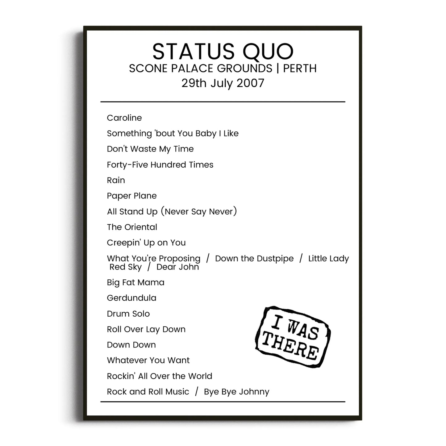 Status Quo Perth 29 July 2007 Setlist Poster