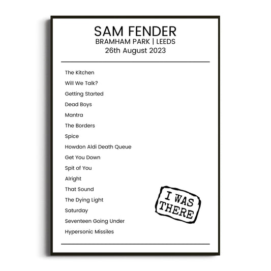 Sam Fender Leeds 26 August 2023 Setlist Poster