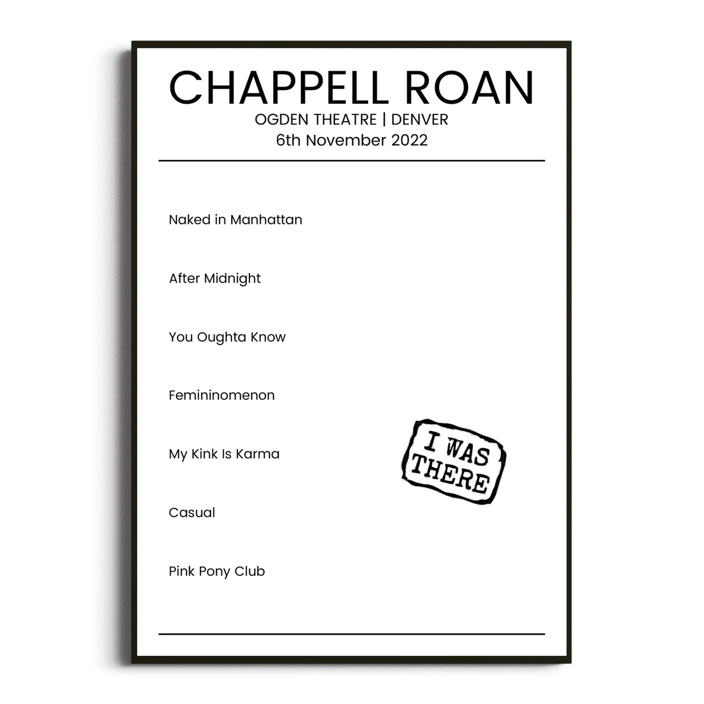 Chappell Roan Denver 06 November 2022 Setlist Poster