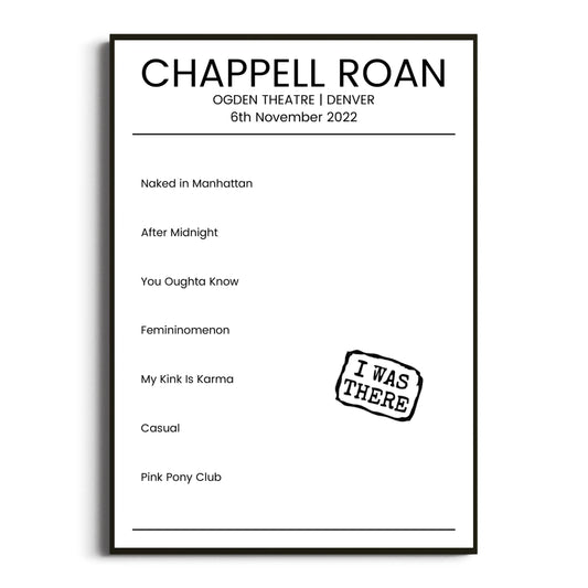 Chappell Roan Denver 06 November 2022 Setlist Poster