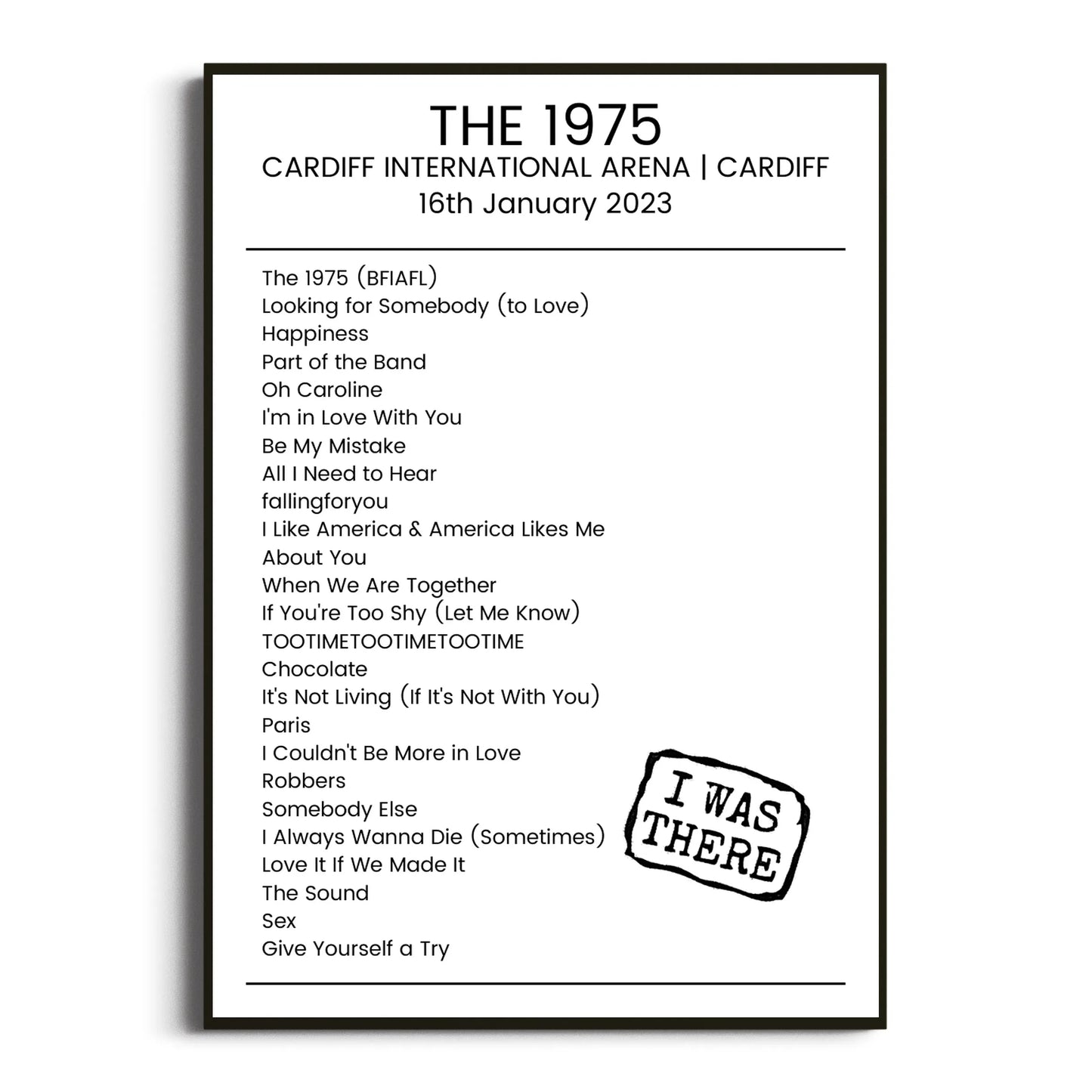 The 1975 Cardiff 16 January 2023 Setlist Poster