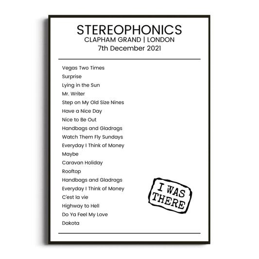 Stereophonics London 07 December 2021 Setlist Poster