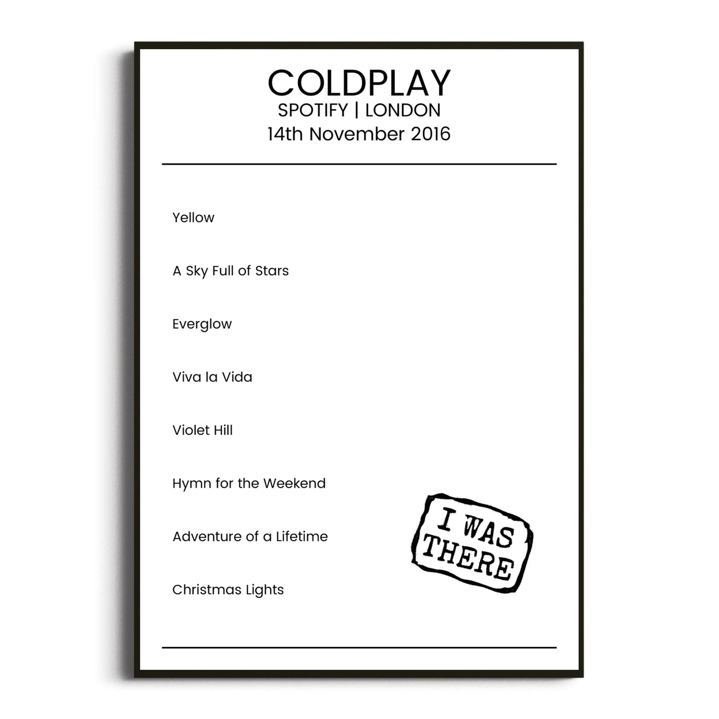 Coldplay London 14 November 2016 Setlist Poster