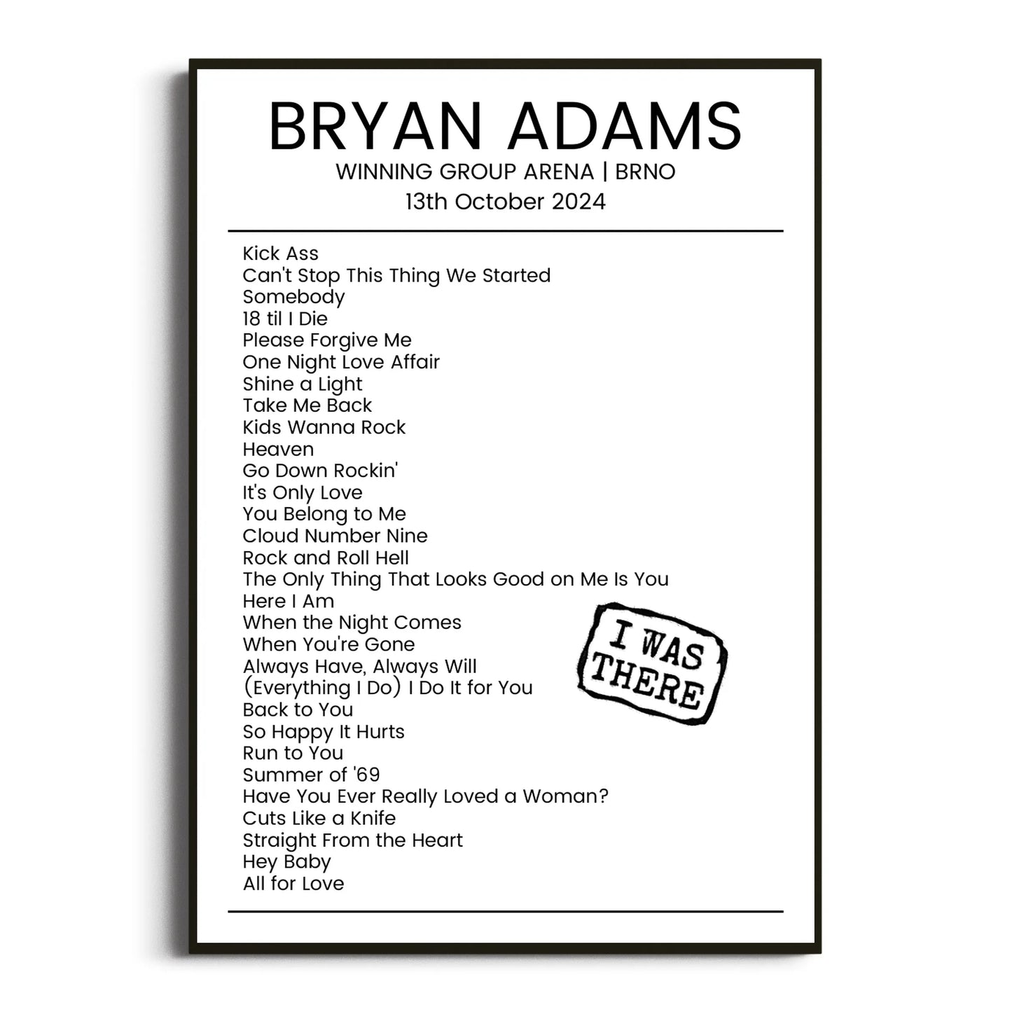 Bryan Adams Brno 13 October 2024 Setlist Poster