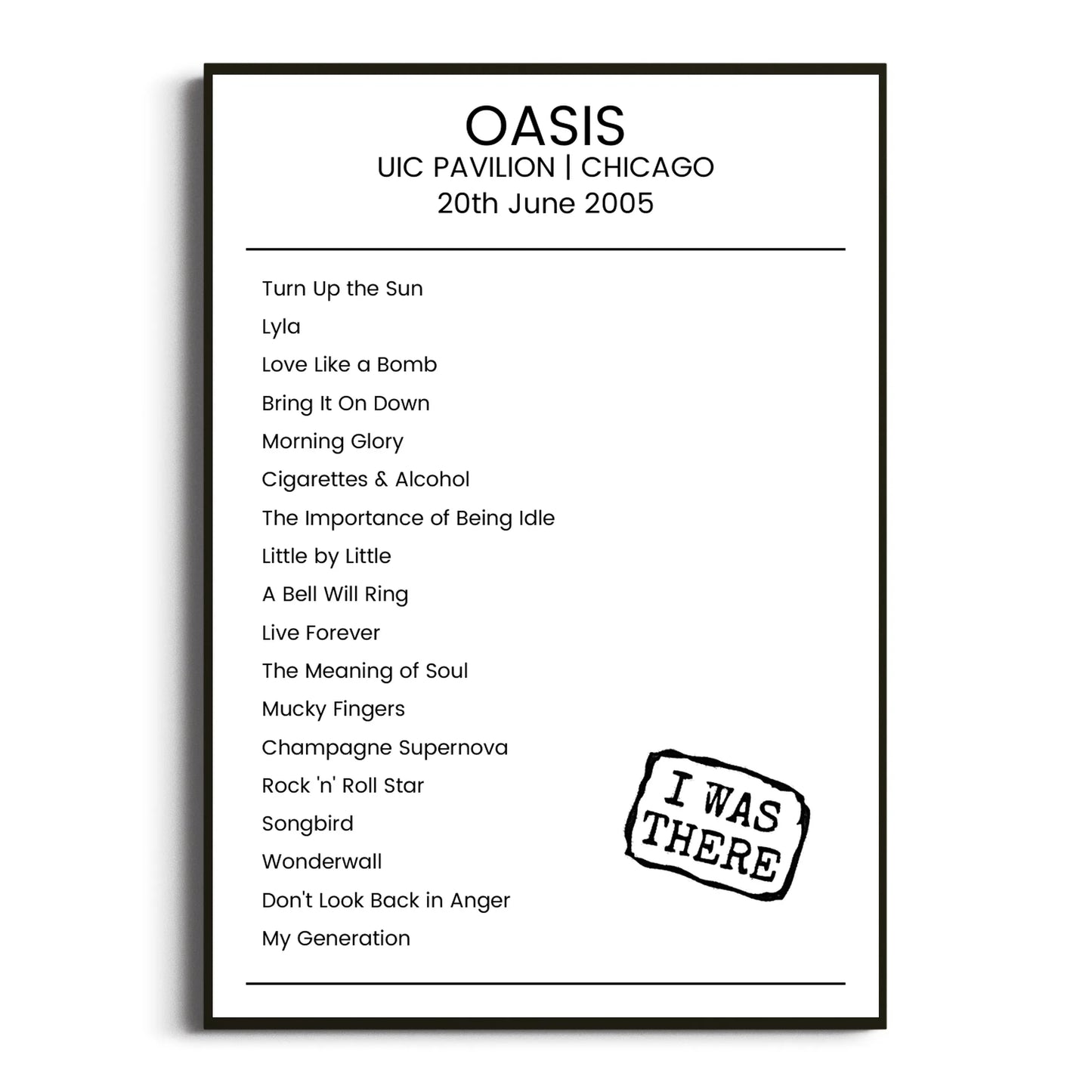 Oasis Chicago 20 June 2005 Setlist Poster