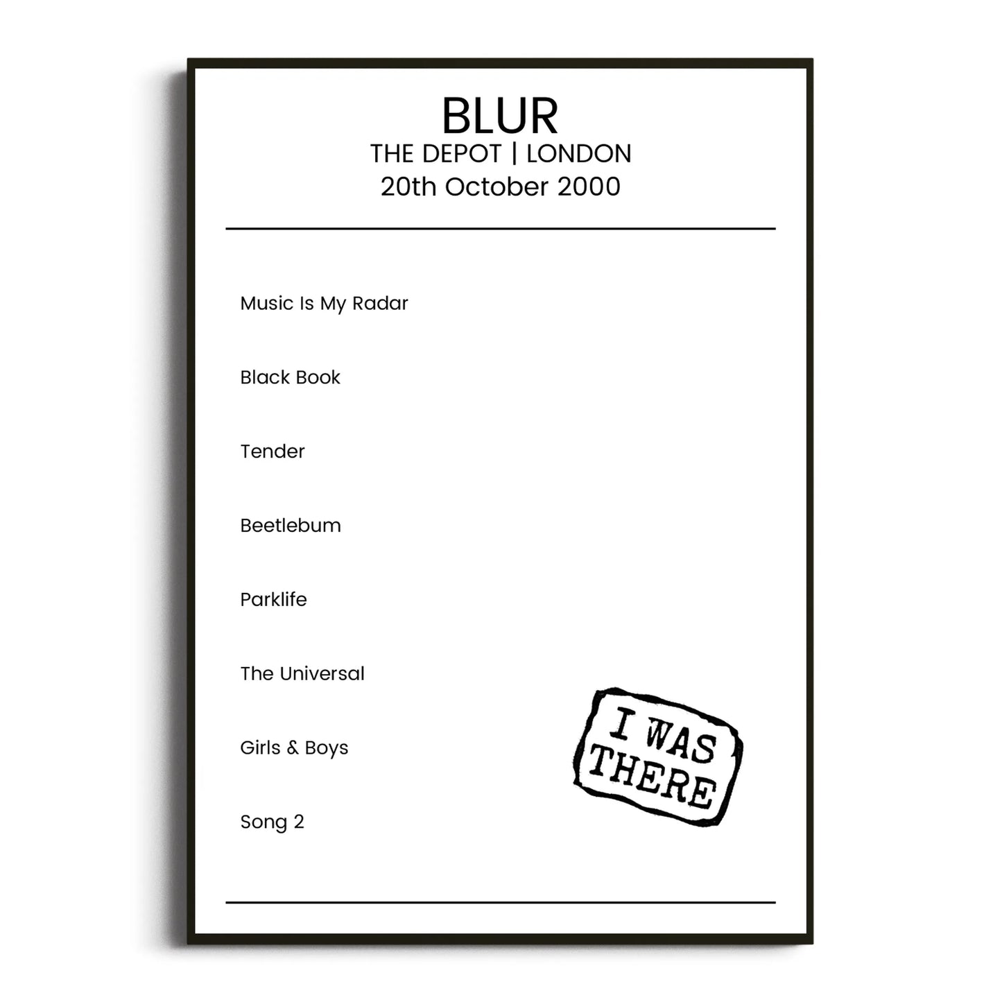 Blur London 20 October 2000 Setlist Poster