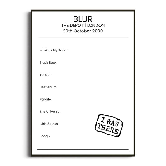 Blur London 20 October 2000 Setlist Poster