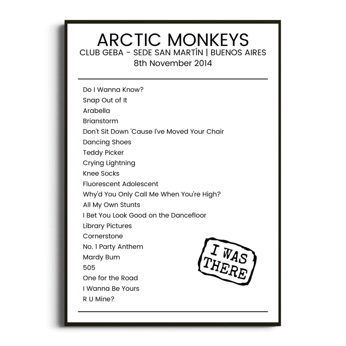 Arctic Monkeys Buenos Aires 08 November 2014 Setlist Poster