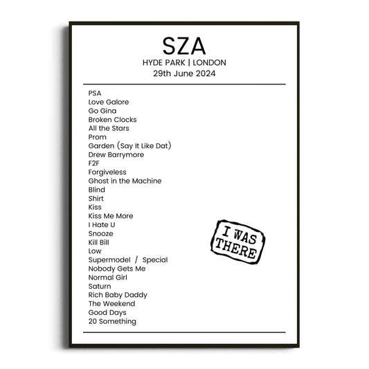 SZA London 29 June 2024 Setlist Poster