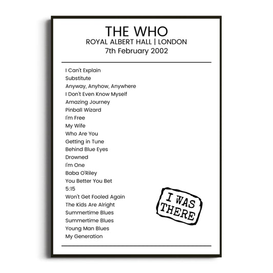 The Who London 07 February 2002 Setlist Poster