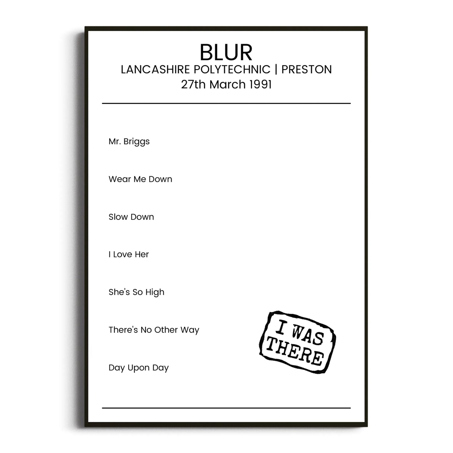 Blur Preston 27 March 1991 Setlist Poster