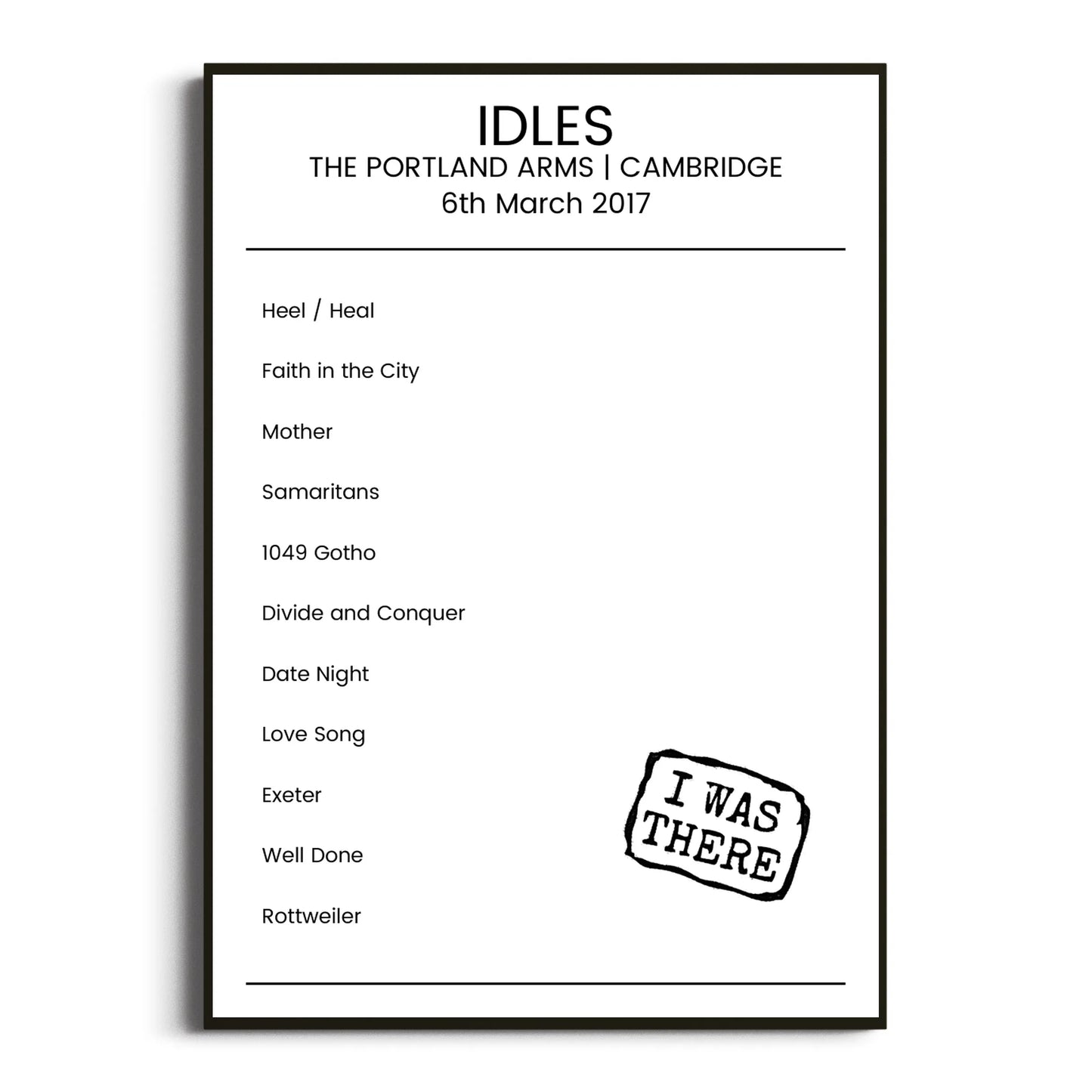 IDLES Cambridge 06 March 2017 Setlist Poster