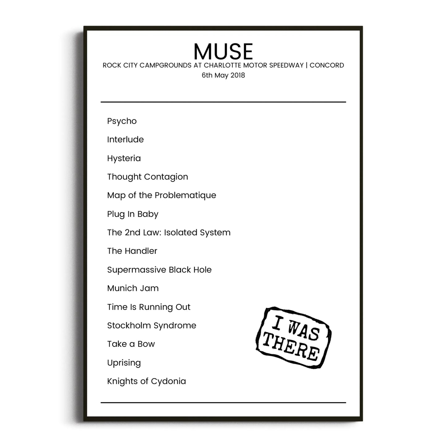 Muse Concord 06 May 2018 Setlist Poster