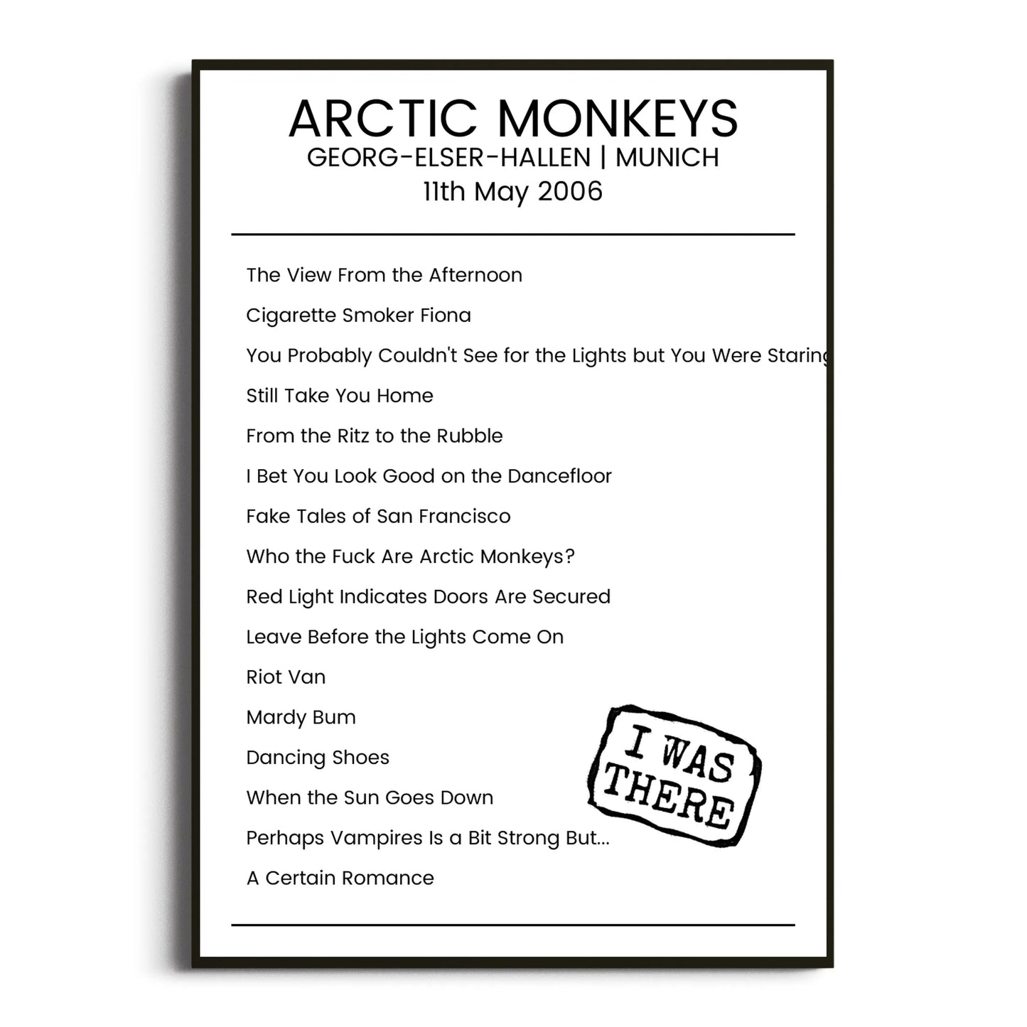 Arctic Monkeys Munich 11 May 2006 Setlist Poster