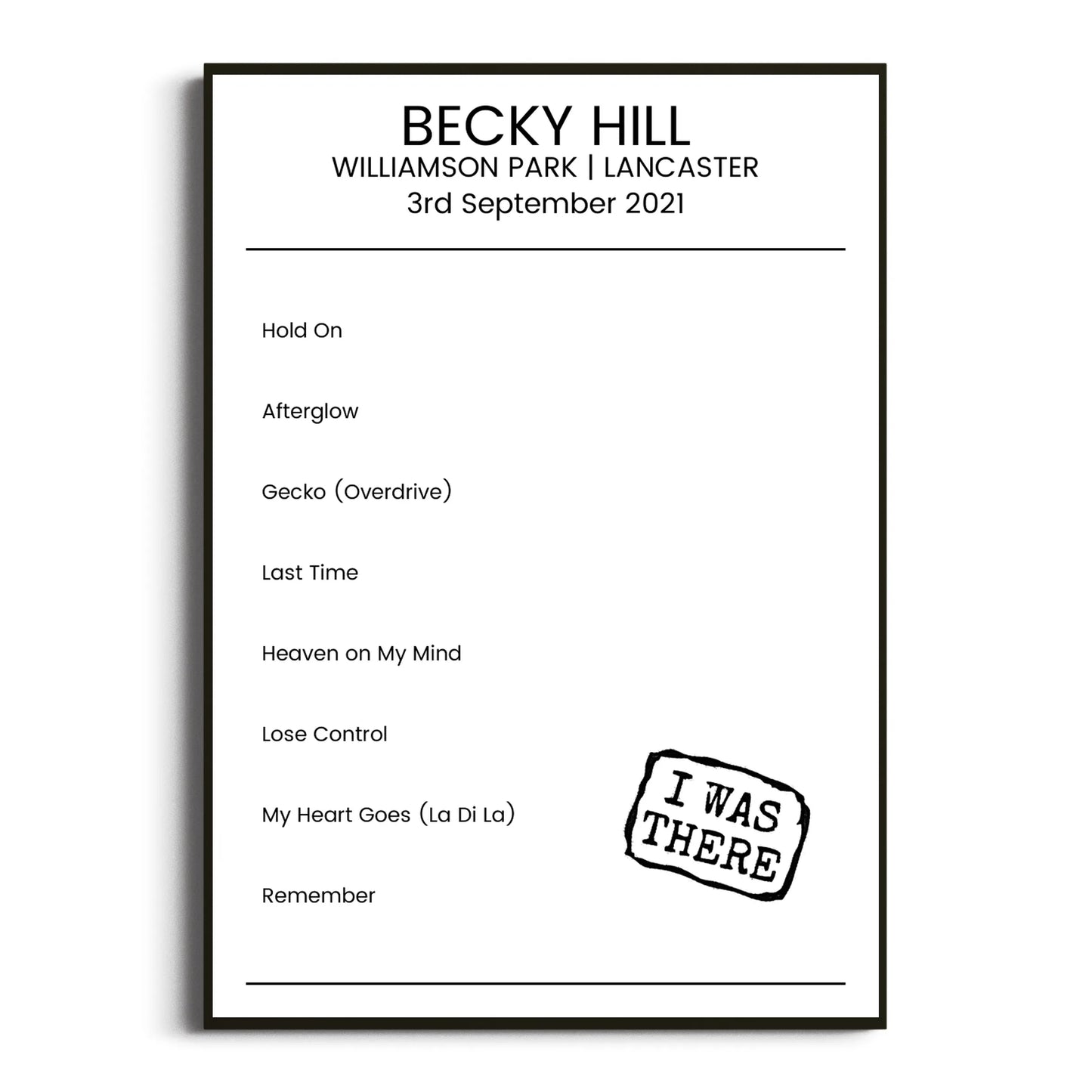 Becky Hill Lancaster 03 September 2021 Setlist Poster