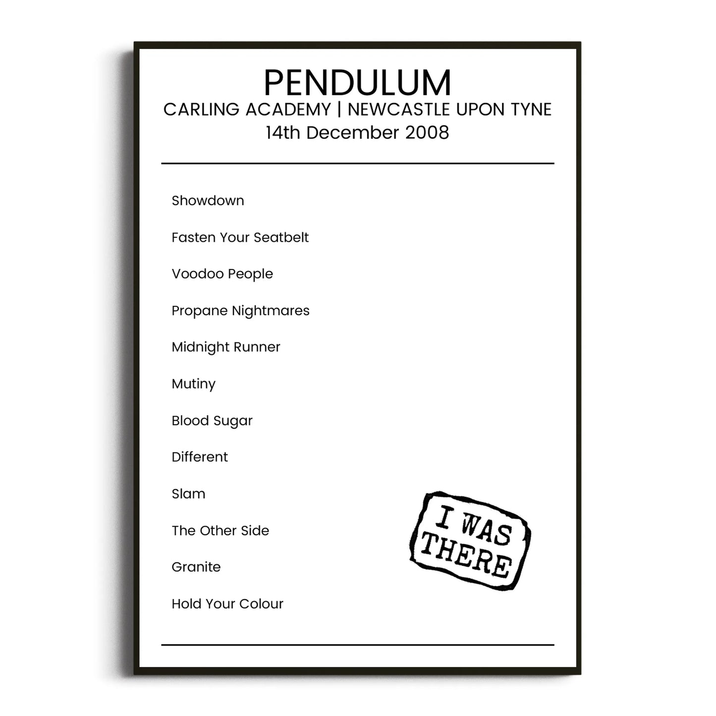 Pendulum Newcastle upon Tyne 14 December 2008 Setlist Poster