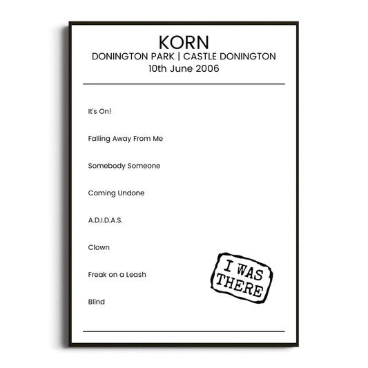 Korn Castle Donington 10 June 2006 Setlist Poster