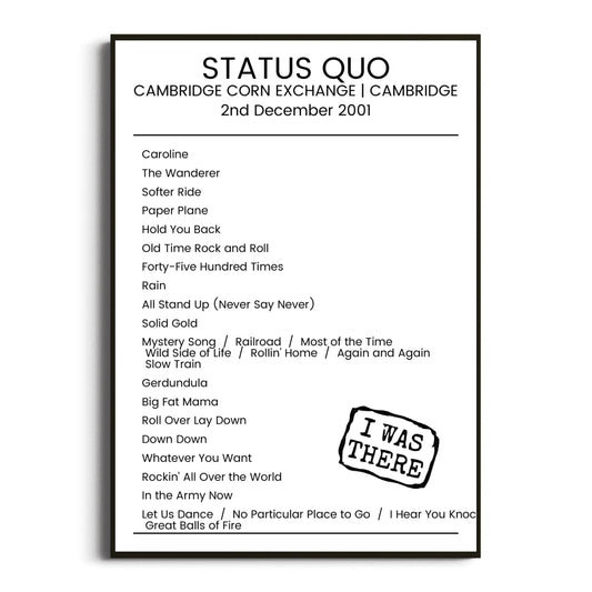 Status Quo Cambridge 02 December 2001 Setlist Poster