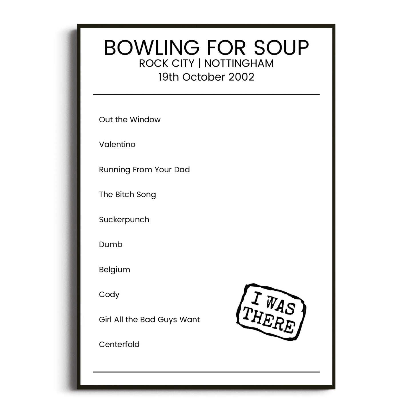 Bowling for Soup Nottingham 19 October 2002 Setlist Poster