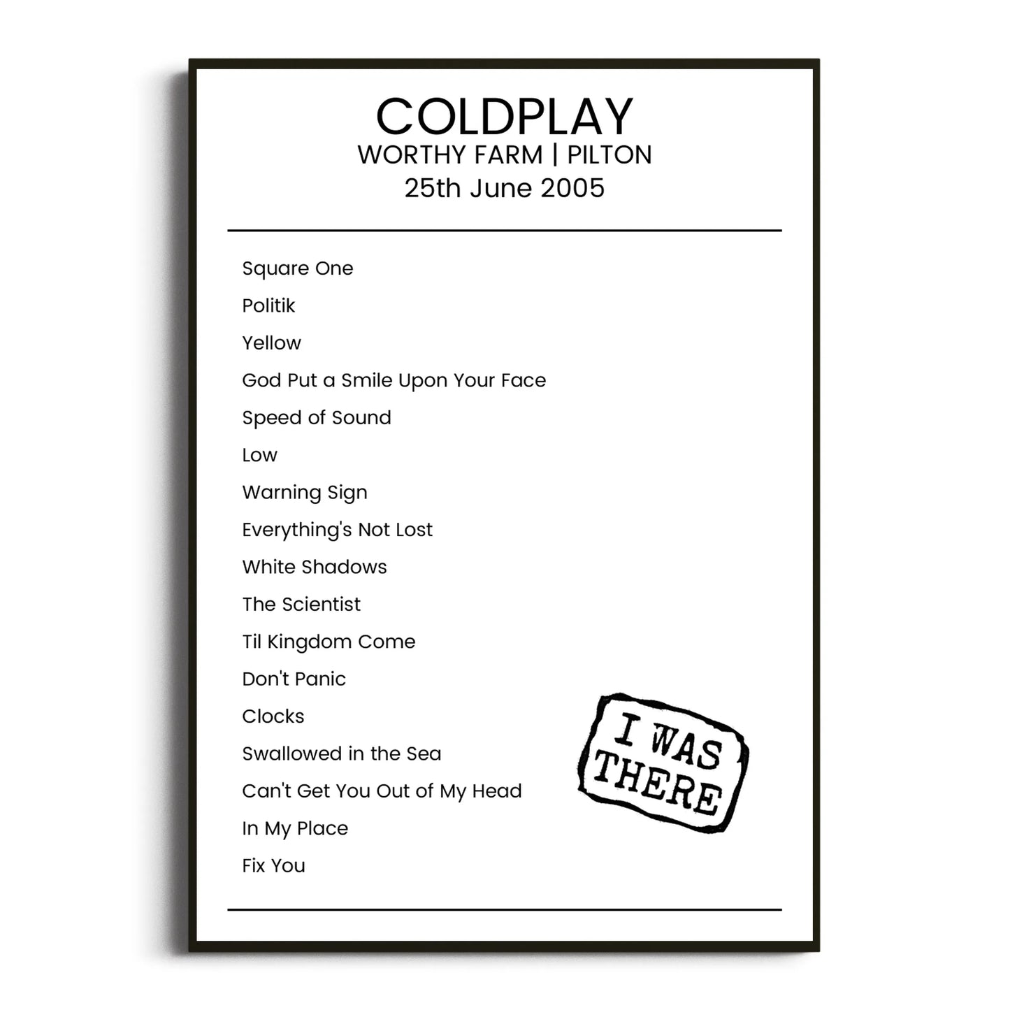 Coldplay Pilton 25 June 2005 Setlist Poster