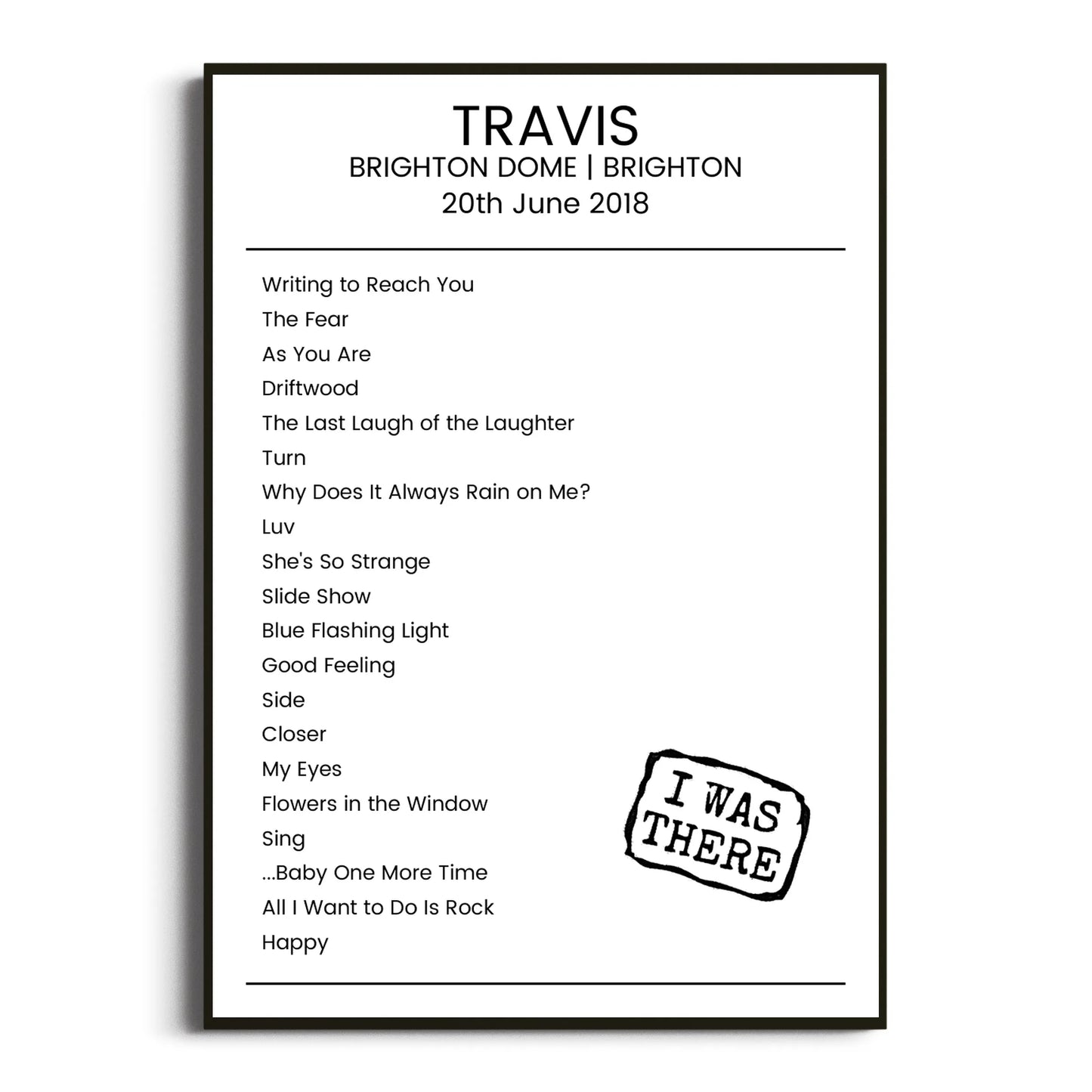 Travis Brighton 20 June 2018 Setlist Poster